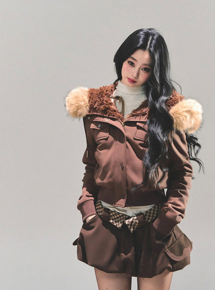 Urban Fur Accent Jacket - Brown