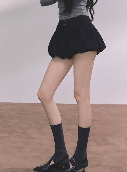 Bubble Hem Mini Skort - Black