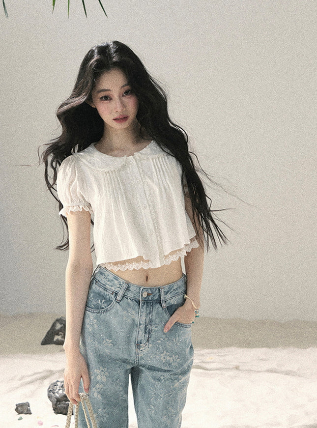 Milk Veil Crop Blouse