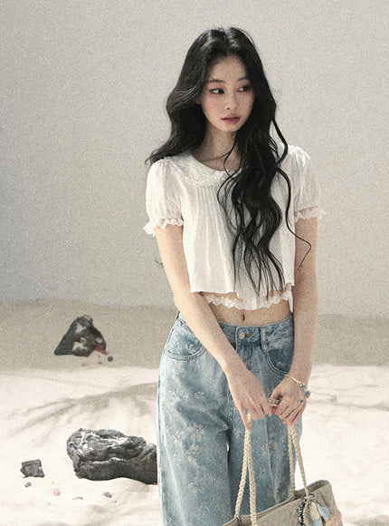 Milk Veil Crop Blouse
