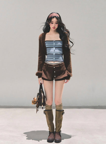 Layered Skort Shorts - Brown