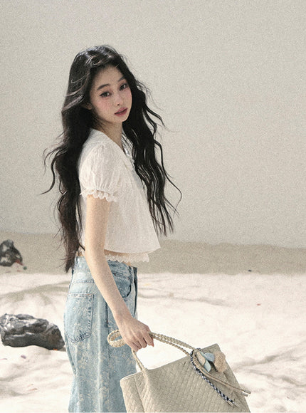 Milk Veil Crop Blouse