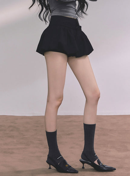 Bubble Hem Mini Skort - Black