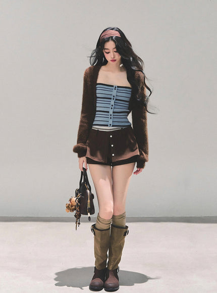 Layered Skort Shorts - Brown