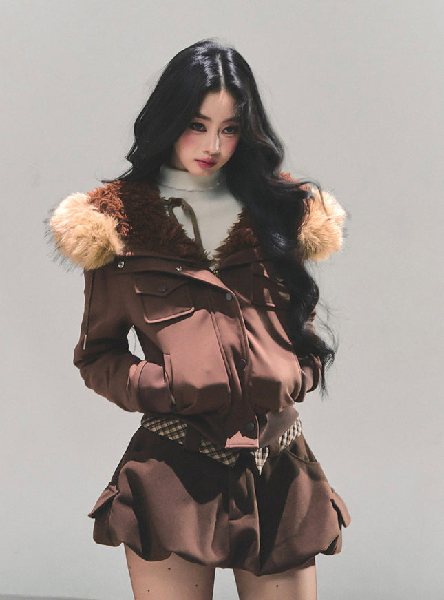 Urban Fur Accent Jacket - Brown