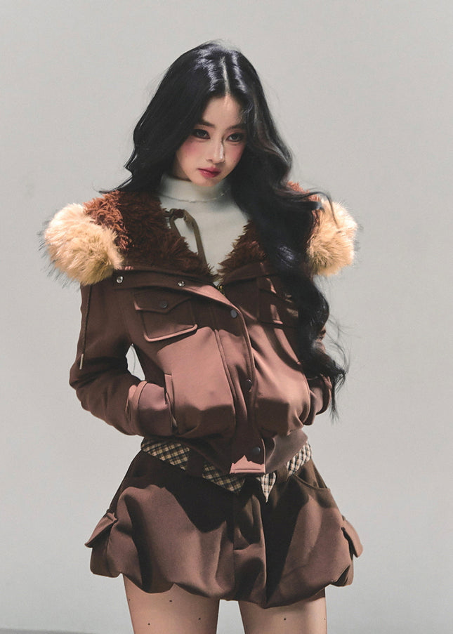 Urban Fur Accent Jacket - Brown