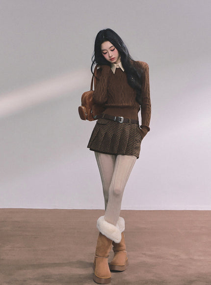 Preppy Layered Crop Knit -Brown