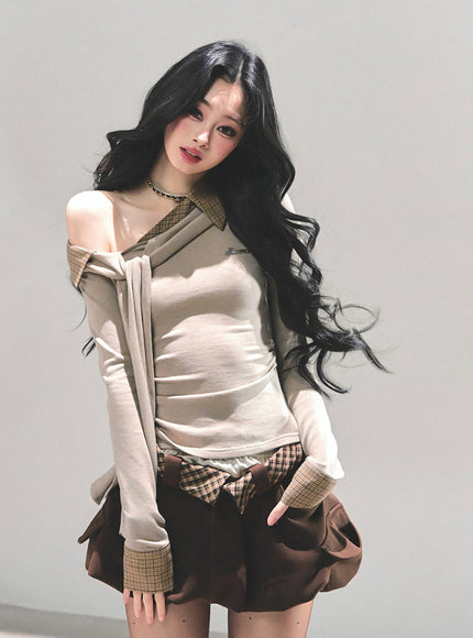 Street Check Overlay Shorts - Brown