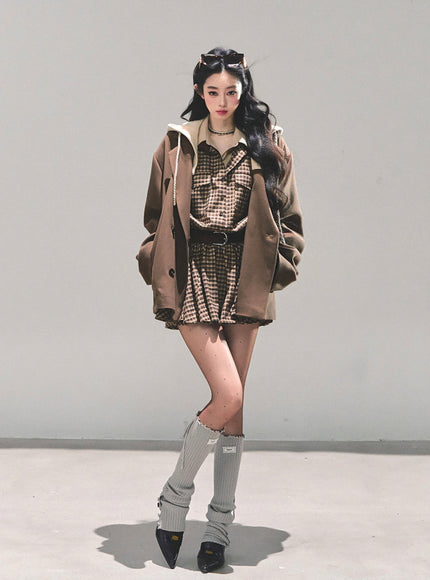 Urban Hooded Oversize Blazer - Brown