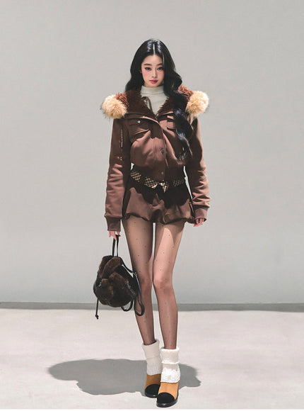 Urban Fur Accent Jacket - Brown