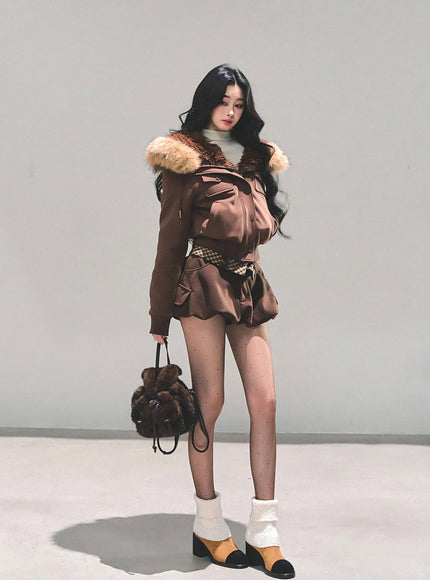 Urban Fur Accent Jacket - Brown