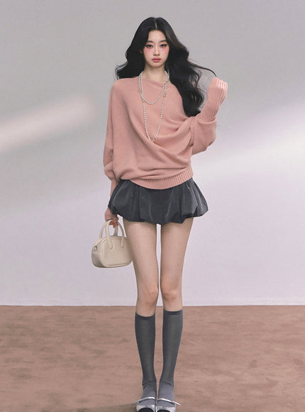 Bubble Hem Mini Skort - Gray