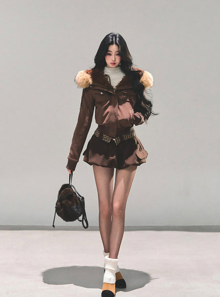 Urban Fur Accent Jacket - Brown