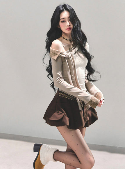 Street Check Overlay Shorts - Brown