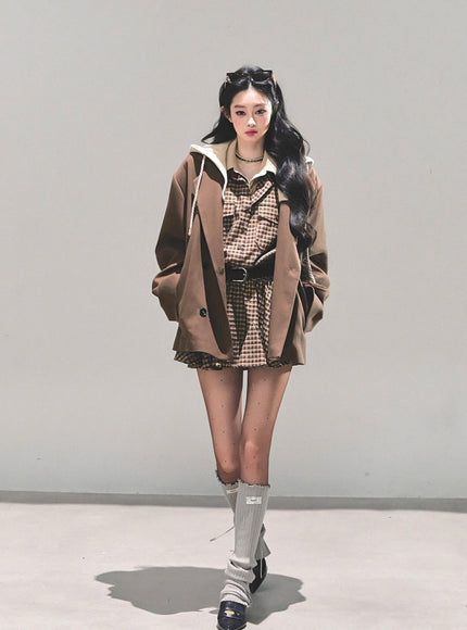 Urban Hooded Oversize Blazer - Brown