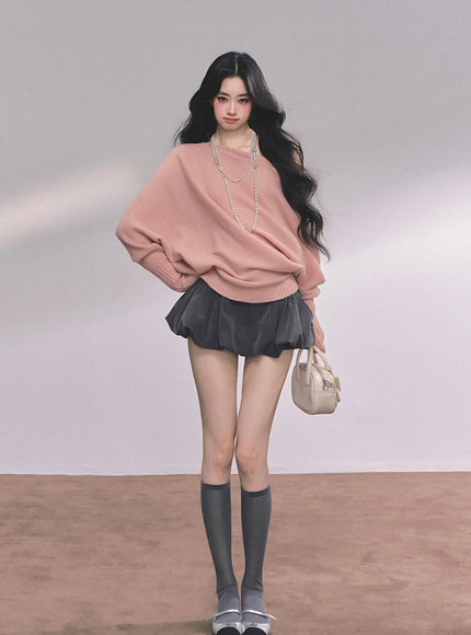 Bubble Hem Mini Skort - Gray