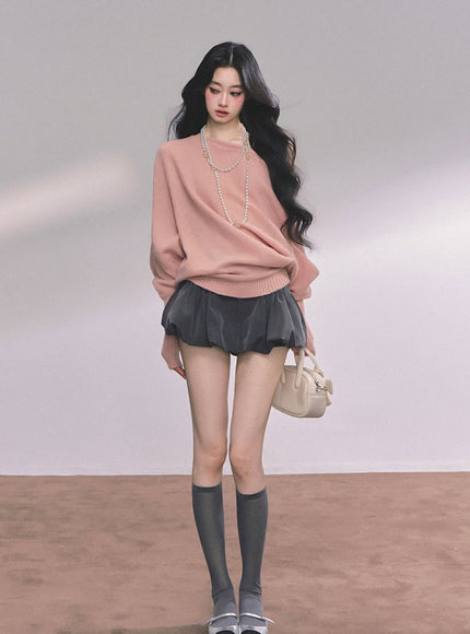 Bubble Hem Mini Skort - Gray
