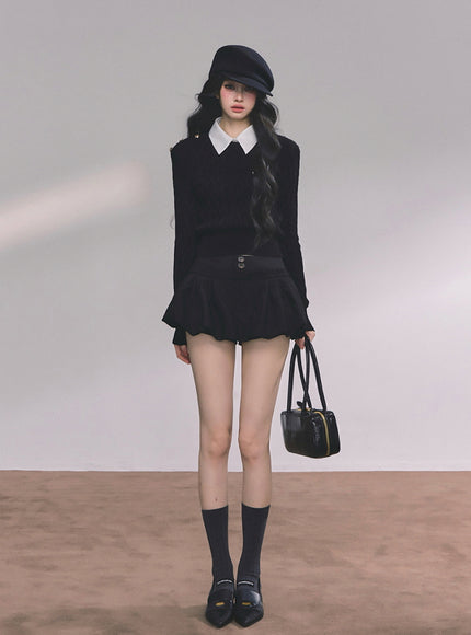 Preppy Layered Crop Knit - Black