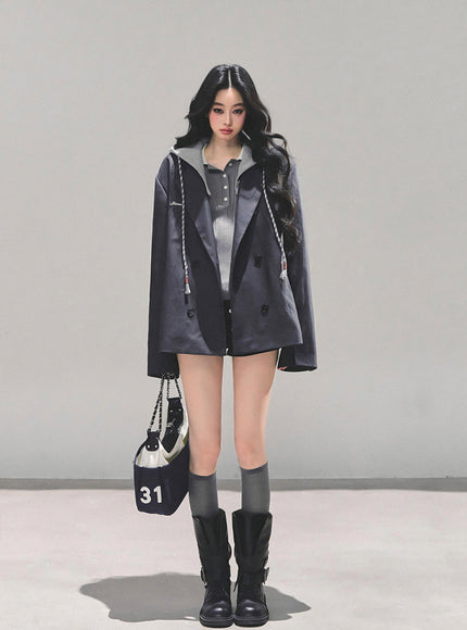 Urban Hooded Oversize Blazer - Gray