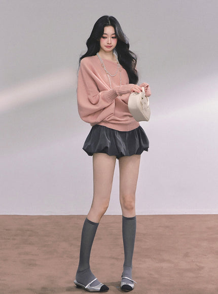 Bubble Hem Mini Skort - Gray