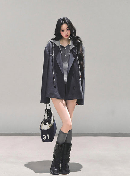 Urban Hooded Oversize Blazer - Gray