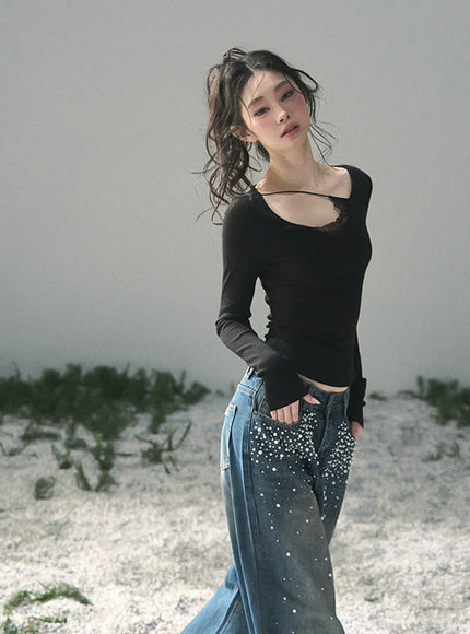 Dewdrop Denim Pants - Dark Blue
