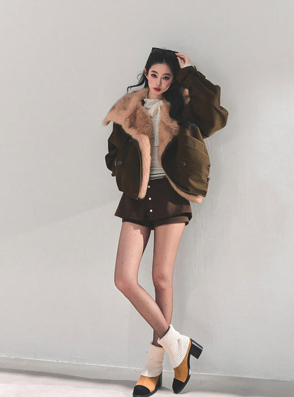 Layered Skort Shorts - Brown