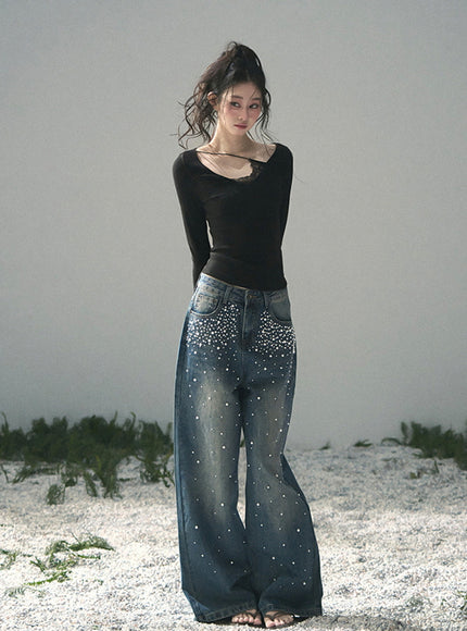 Dewdrop Denim Pants - Dark Blue