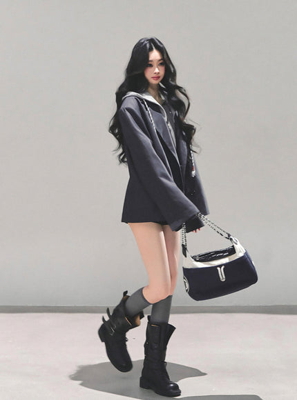 Urban Hooded Oversize Blazer - Gray