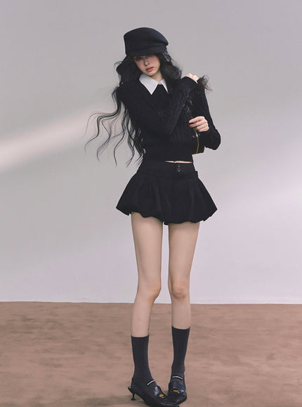 Preppy Layered Crop Knit - Black