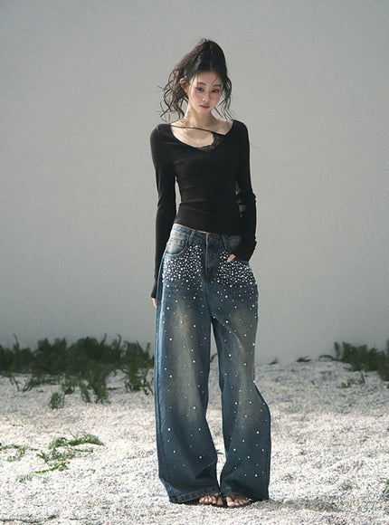 Dewdrop Denim Pants - Dark Blue