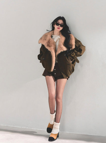 Layered Skort Shorts - Brown