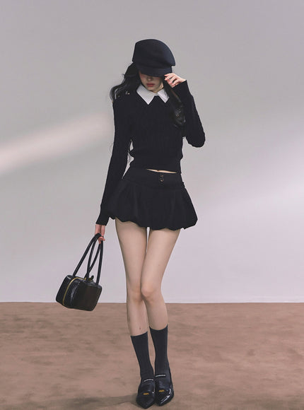 Preppy Layered Crop Knit - Black