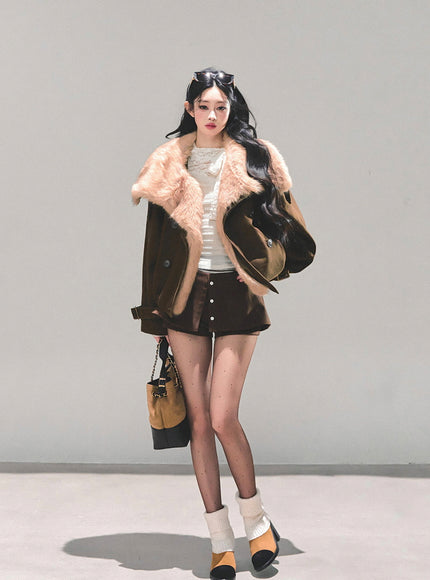 Layered Skort Shorts - Brown