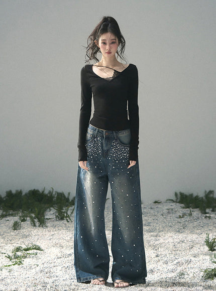 Dewdrop Denim Pants - Dark Blue