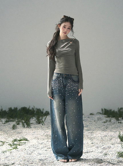 Dewdrop Denim Pants - Dark Blue