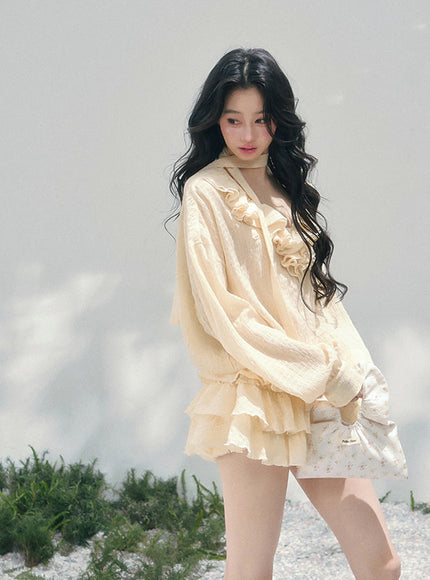 Feathered Silence Mini Dress Set - Yellow