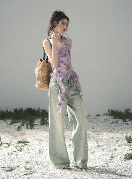 Dewdrop Denim Pants - Light Blue