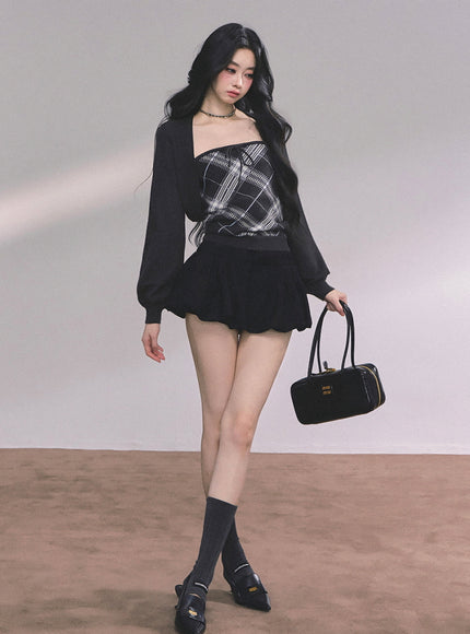 Bubble Hem Mini Skort - Black