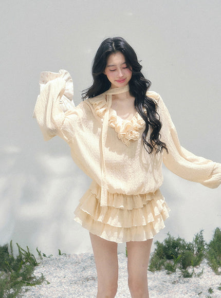 Feathered Silence Mini Dress Set - Yellow