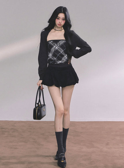 Bubble Hem Mini Skort - Black