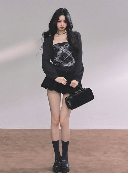 Bubble Hem Mini Skort - Black