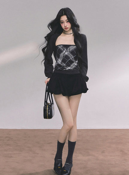 Bubble Hem Mini Skort - Black