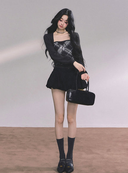 Bubble Hem Mini Skort - Black