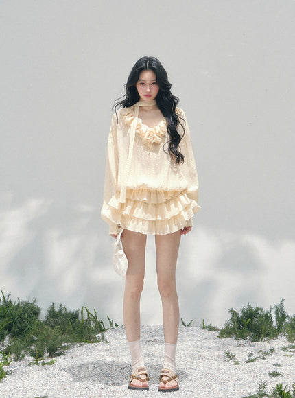 Feathered Silence Mini Dress Set - Yellow
