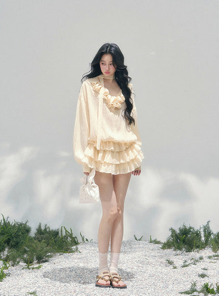 Feathered Silence Mini Dress Set - Yellow