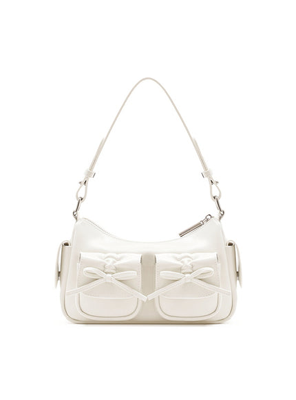 Double Bow Heart Bag - White