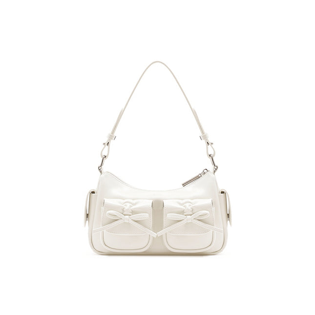 Double Bow Heart Bag - White