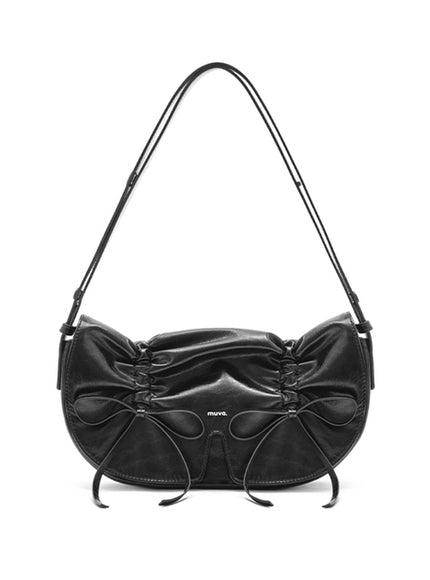 Ribbon Ruche Bag - Black