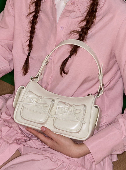 Double Bow Heart Bag - White